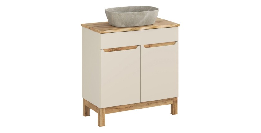 Ensemble ERMANO cachemire 80cm : meuble sous vasque, plan pour vasque biseauté et vasque à poser