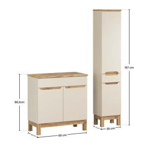 Ensemble ERMANO cachemire 115cm : meuble sous vasque, plan pour vasque biseauté et colonne dimensions