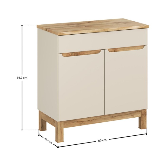 Badezimmer-Set ERMANO Kaschmir und Eichenoptik 80cm: Unterschrank + abgeschrägte Waschtischplatte