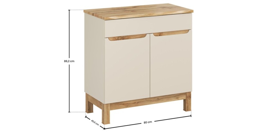 Ensemble ERMANO cachemire 80cm : meuble sous vasque et plan pour vasque biseauté dimensions