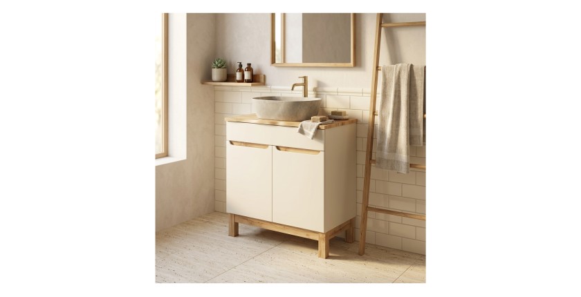 Ensemble ERMANO cachemire 80cm : meuble sous vasque et plan pour vasque biseauté mis en situation