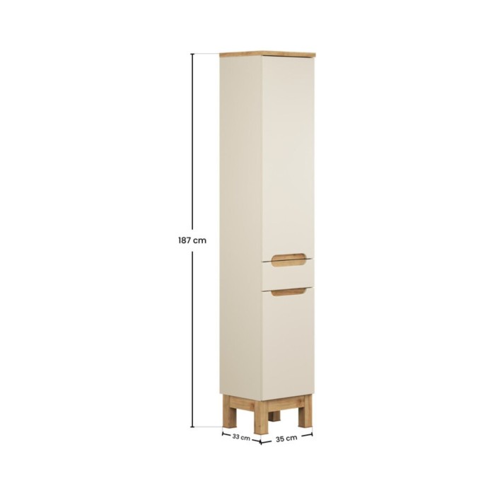 Columna de baño ERMANO - 2 puertas y 1 cajón - color cachemira y roble