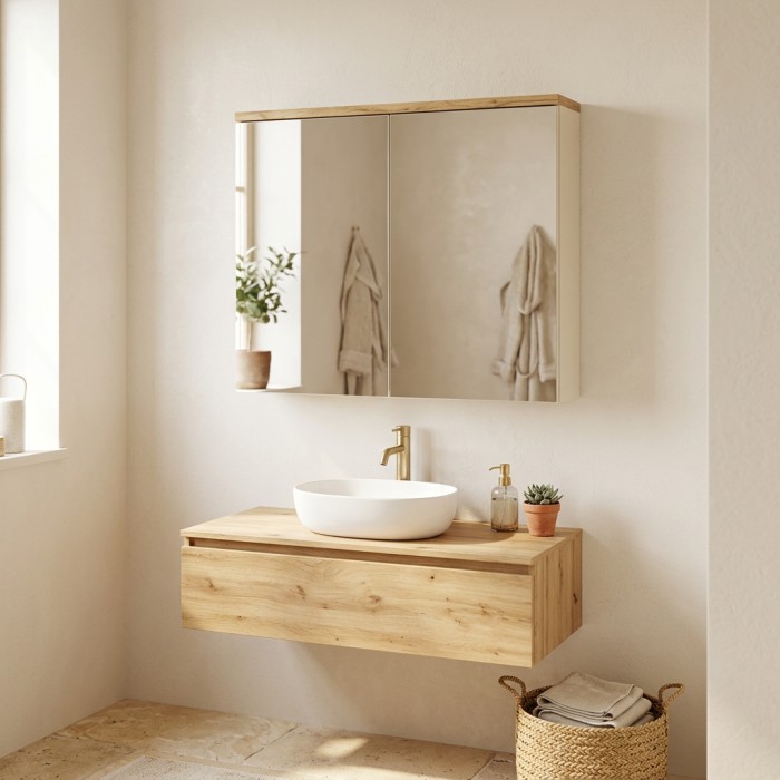 Mueble de almacenamiento ERMANO con puertas espejo - L80 x H70 x P20 - Para colgar