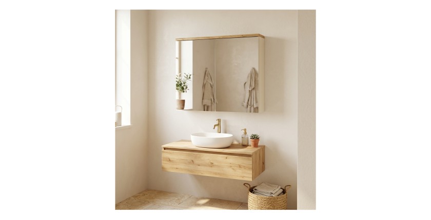 Meuble de rangement suspendu avec portes en miroirs ERMANO mis en situation