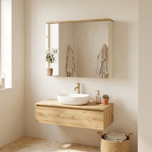 Meuble de rangement suspendu avec portes en miroirs ERMANO mis en situation