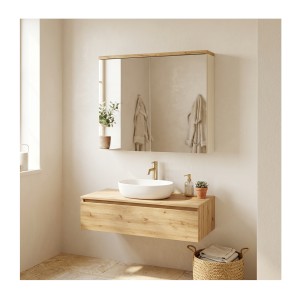 Meuble de rangement suspendu avec portes en miroirs ERMANO mis en situation