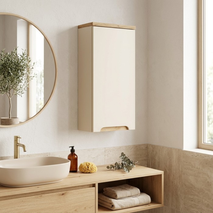 Mueble de almacenamiento ERMANO - 1 puerta - L35 x H70 x P20 - color cachemira y roble - Para colgar