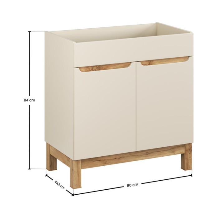 Mobile sottolavabo ERMANO – 2 porte – Cachemire e quercia – L80 × H84 × P46 cm – Da appoggio