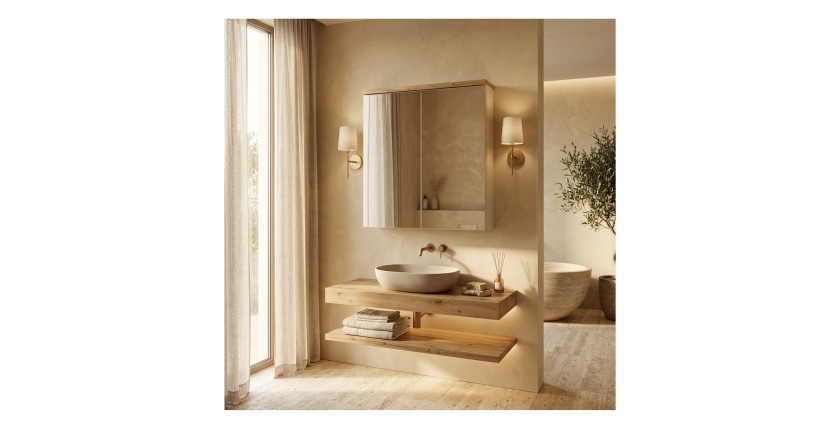 Meuble de rangement suspendu avec portes en miroirs ERMANO mis en situation