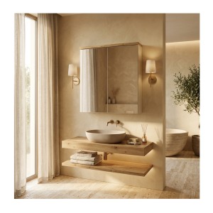 Meuble de rangement suspendu avec portes en miroirs ERMANO mis en situation