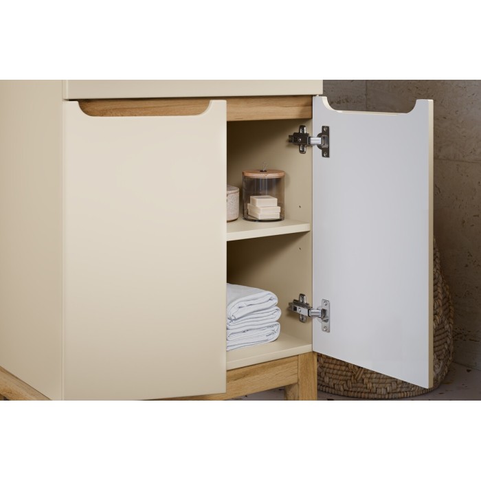 Mobile sottolavabo ERMANO - 2 porte - Cachemire e quercia - L60 × H84 × P46 cm - Da posare