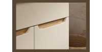 Zoom sur les poignées du meuble sous vasque ERMANO cachemire et chêne 60cm