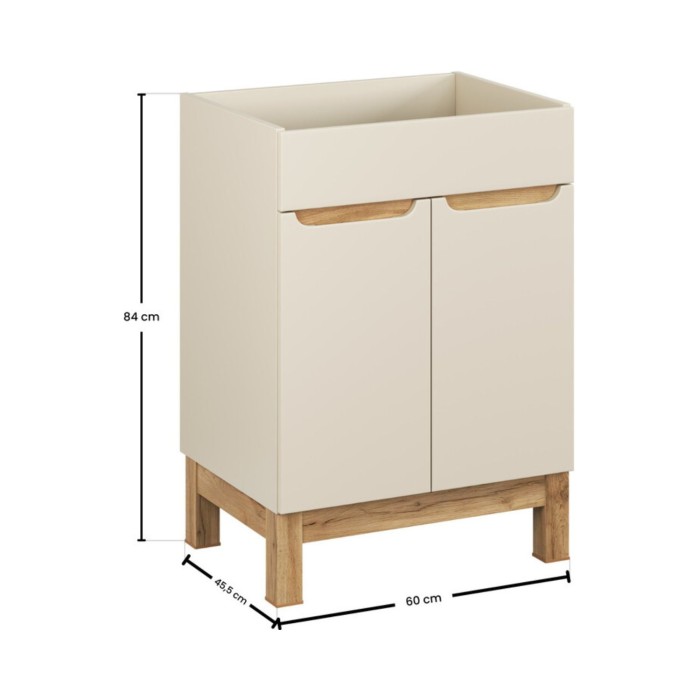 Mobile sottolavabo ERMANO - 2 porte - Cachemire e quercia - L60 × H84 × P46 cm - Da posare