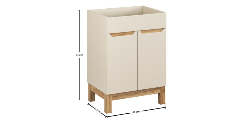 Meuble sous vasque ERMANO cachemire et chêne 60cm dimensions