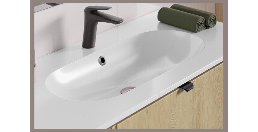 Vasque à encastrer LINEA 100 cm en résine minérale blanc brillant