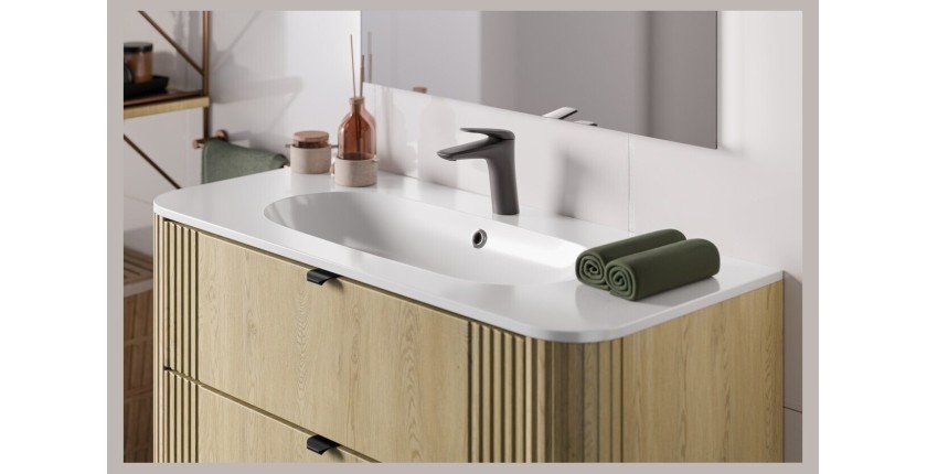 Vasque à encastrer LINEA 100 cm en résine minérale blanc brillant