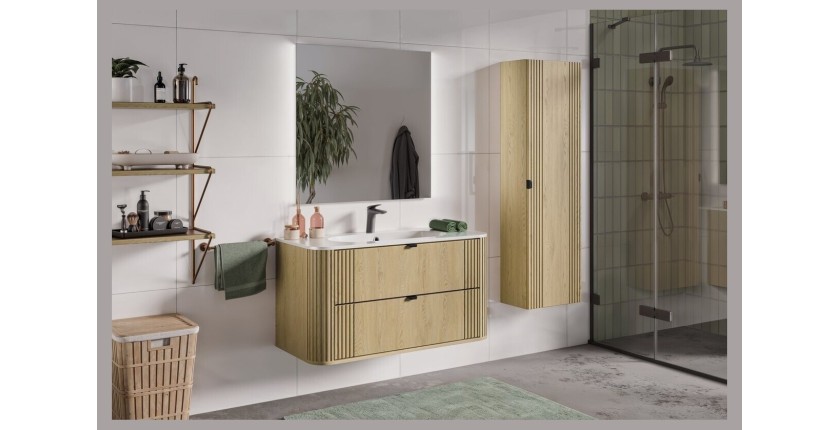 Vasque à encastrer LINEA 100 cm en résine minérale blanc brillant