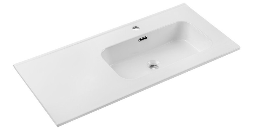 Vasque à encastrer ESSEN 100 cm en céramique blanche brillante décentrée à droite