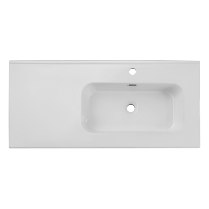 Lavabo da incasso ESSEN 100 cm in ceramica bianca lucida decentrata a destra