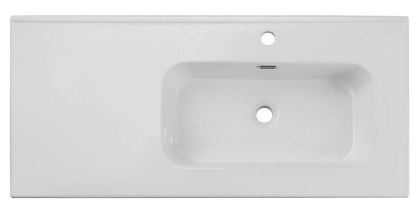 Vasque à encastrer ESSEN 100 cm en céramique blanche brillante décentrée à droite