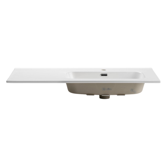 Lavabo da incasso ESSEN 100 cm in ceramica bianca lucida decentrata a destra