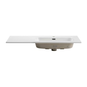 Lavabo da incasso ESSEN 100 cm in ceramica bianca lucida decentrata a destra