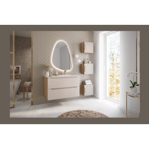 Lavabo da incasso ESSEN 100 cm in ceramica bianca lucida decentrata a destra