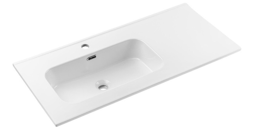 Vasque à encastrer ESSEN 100 cm en céramique blanche brillante décentrée gauche