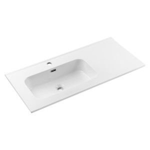 Vasque à encastrer ESSEN 100 cm en céramique blanche brillante décentrée gauche