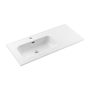 Vasque à encastrer ESSEN 100 cm en céramique blanche brillante décentrée gauche