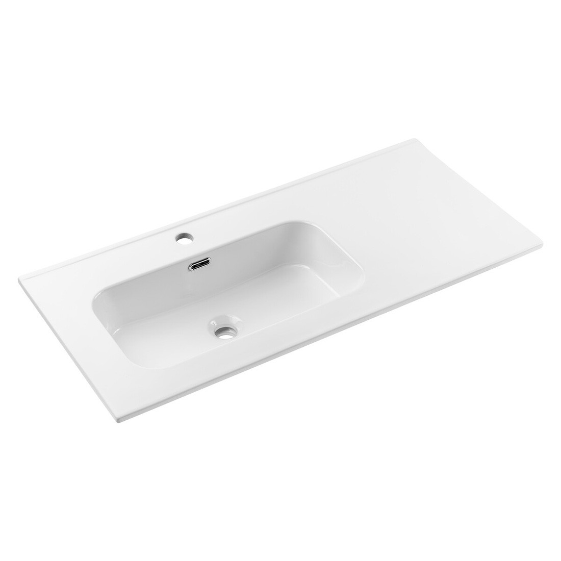 Vasque à encastrer ESSEN 100 cm en céramique blanche brillante décentrée gauche