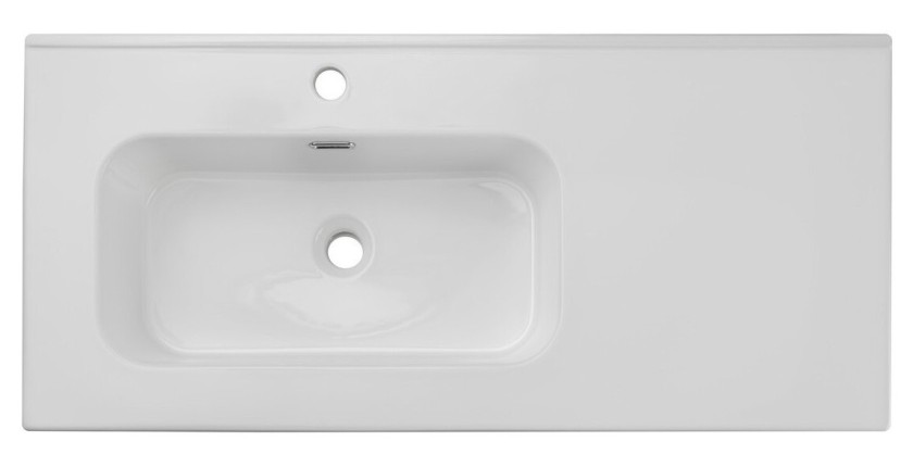Vasque à encastrer ESSEN 100 cm en céramique blanche brillante décentrée gauche