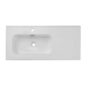Vasque à encastrer ESSEN 100 cm en céramique blanche brillante décentrée gauche