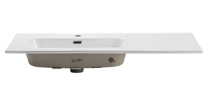 Vasque à encastrer ESSEN 100 cm en céramique blanche brillante décentrée gauche