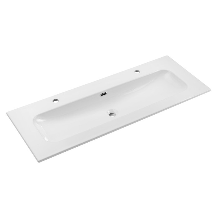 Wastafel LARGO 120 cm in glanzend wit keramiek met dubbele kraan
