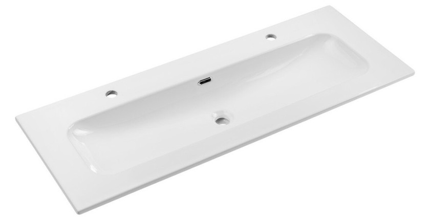 Vasque à encastrer LARGO 120 cm en céramique blanche brillante double robinet