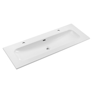 Vasque à encastrer LARGO 120 cm en céramique blanche brillante double robinet