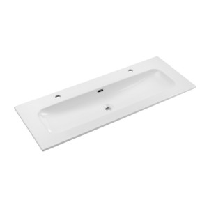 Vasque à encastrer LARGO 120 cm en céramique blanche brillante double robinet