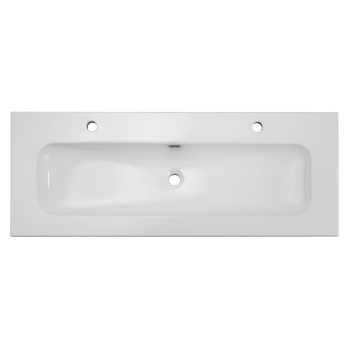Wastafel LARGO 120 cm in glanzend wit keramiek met dubbele kraan