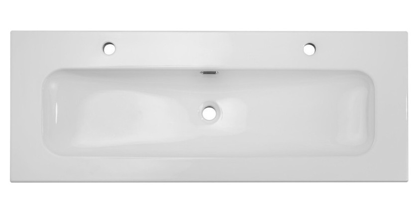 Vasque à encastrer LARGO 120 cm en céramique blanche brillante double robinet