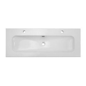 Vasque à encastrer LARGO 120 cm en céramique blanche brillante double robinet