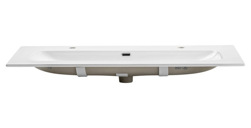 Vasque à encastrer LARGO 120 cm en céramique blanche brillante double robinet