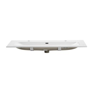 Vasque à encastrer LARGO 120 cm en céramique blanche brillante double robinet