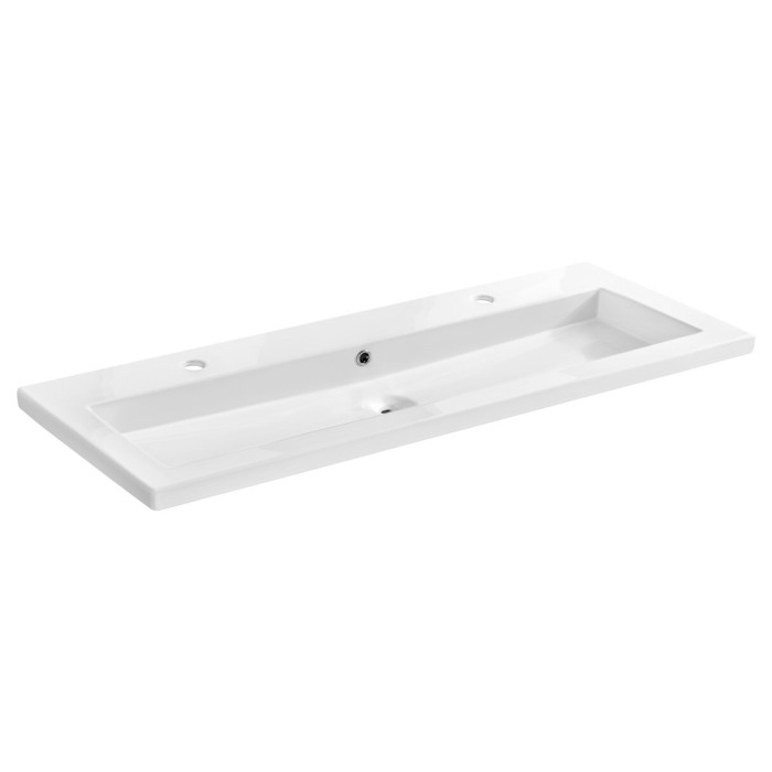 Vasque à encastrer ELIO 121 cm en céramique blanche brillante double robinet