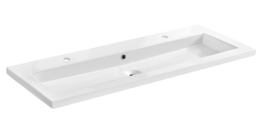Vasque à encastrer ELIO 121 cm en céramique blanche brillante double robinet