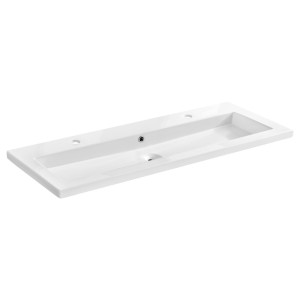 Vasque à encastrer ELIO 120 cm en céramique blanche brillante double robinet