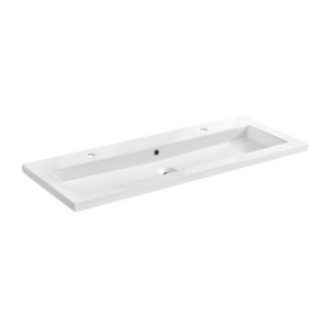 Vasque à encastrer ELIO 120 cm en céramique blanche brillante double robinet
