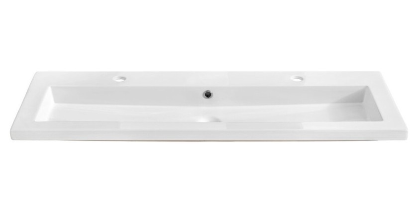 Vasque à encastrer ELIO 121 cm en céramique blanche brillante double robinet