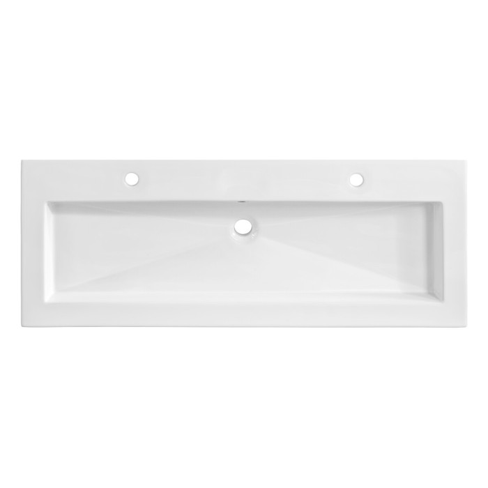 Lavabo da incasso ELIO 120 cm in ceramica bianca lucida con doppio rubinetto