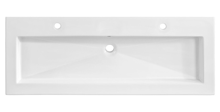 Vasque à encastrer ELIO 121 cm en céramique blanche brillante double robinet